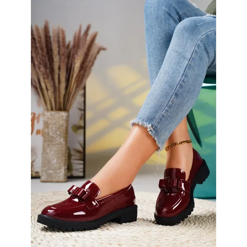 2024 Summer Women\'s New Fashion Round Head Retro Solid Color Loafers Daily Shopping Leisure Party Students Love High Heels