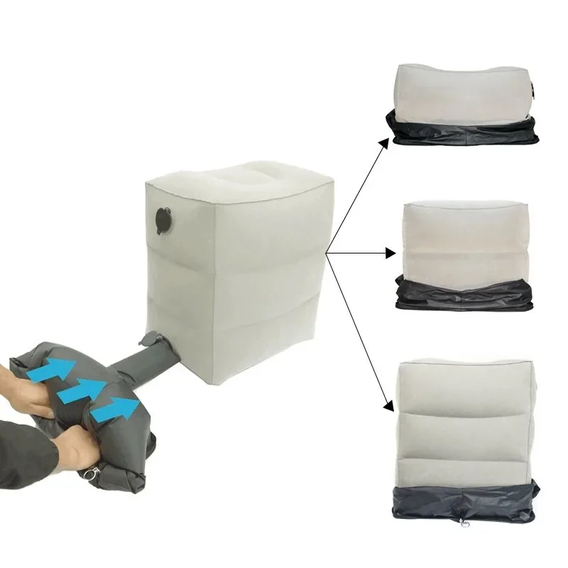 Quality Inflatable Foot Rest Pillow for Travel Portable Adjustable 3 Layers Height Stool for Foot Rest Leg Cushion Pillow Travel