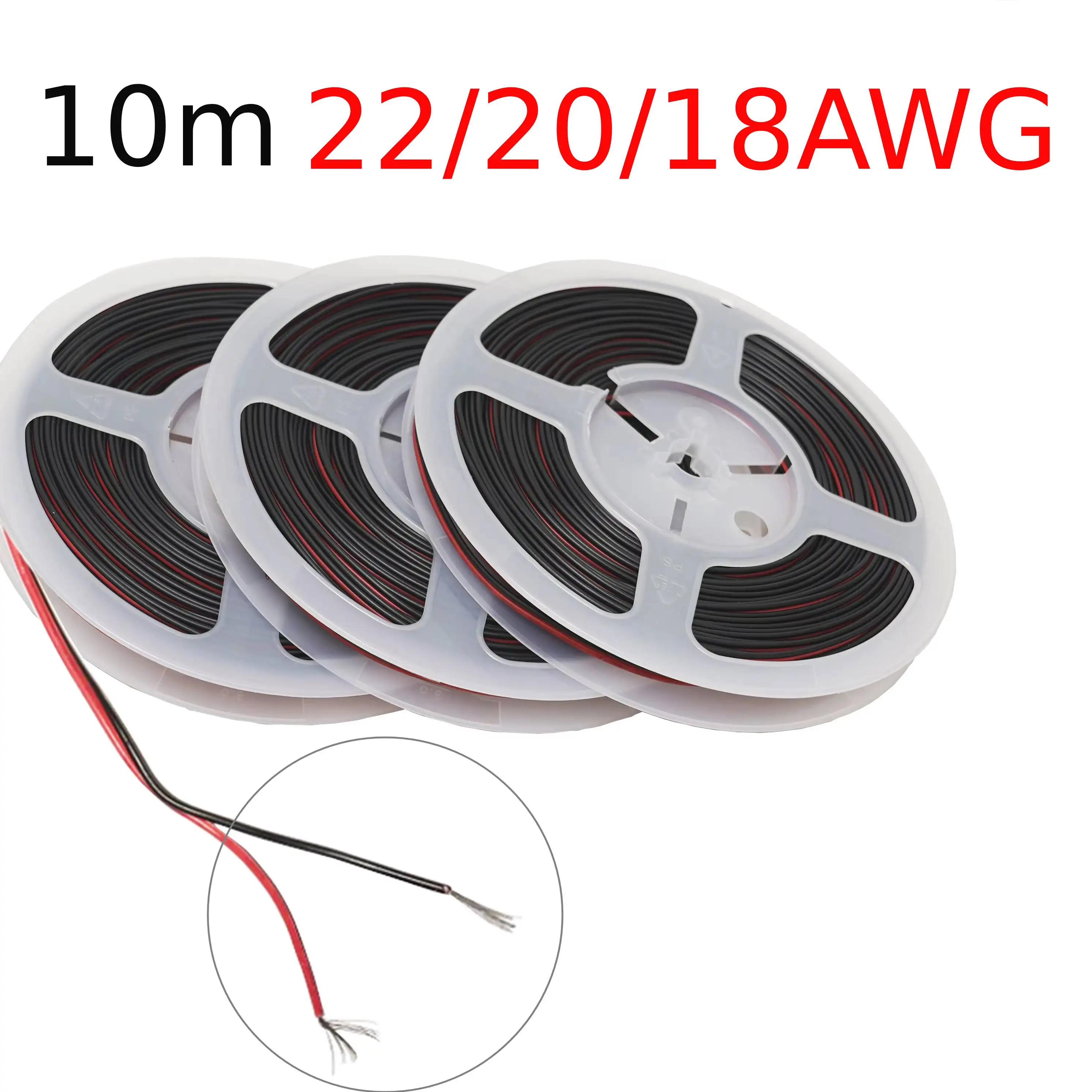 

10m Red Black Tinned Copper PVC Insulated 22 20 18AWG 2Pin Electrical Wire For 3528 5050 LED Strip Light Extension Wire Bulbs