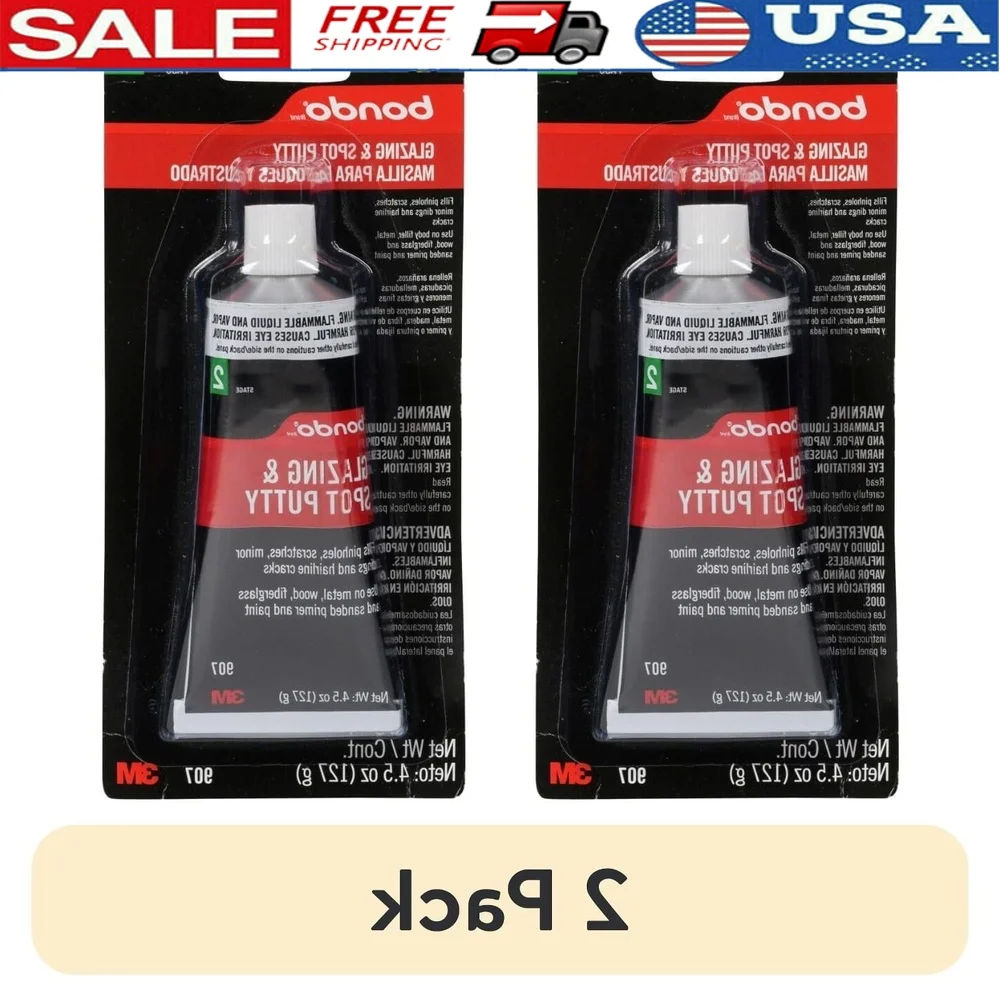 

2 упаковки, шпатлевка для остекления, 4,5 унции, идеальный ремонт кузова, заполнения царапин, булавочные отверстия, быстросохнущая, не окрашивающая, прочная формула