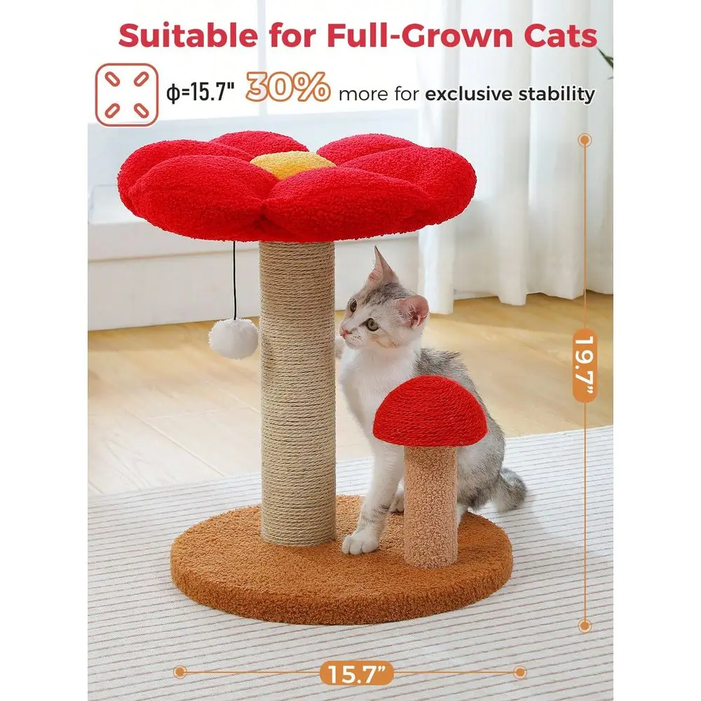 

Cat ching Post, Mushroom Cat cher Cute Cat Tree Tower With Thick ching Post Removable Flower Cats Bed Dia15.7, T
