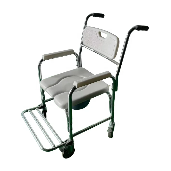 

Aluminum Alloy Folding Commode Chair Adjustable Height Toilet Chair with Leather Upholstery & Armrests for Elderly & Disabled