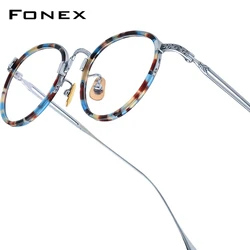 FONEX Acetate Titanium Eyeglasses Frame Women New Brand Design Retro Vintage Round Glasses Men Spectacles Japanese Eyewear E046