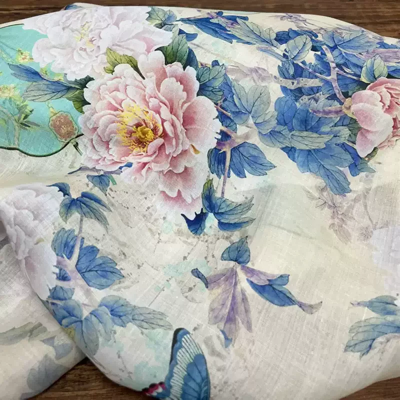 

Pure ramie printed fabric, used for making high-end summer clothing sewing fabrics