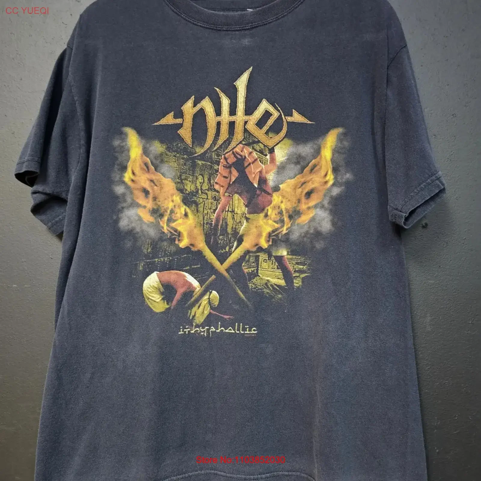 T-shirt vintage Y2K années 2000 Nile taille XL, style Death Metal, effet délavé, vêtements de créateur graphiques, streetwear décontracté et extensible