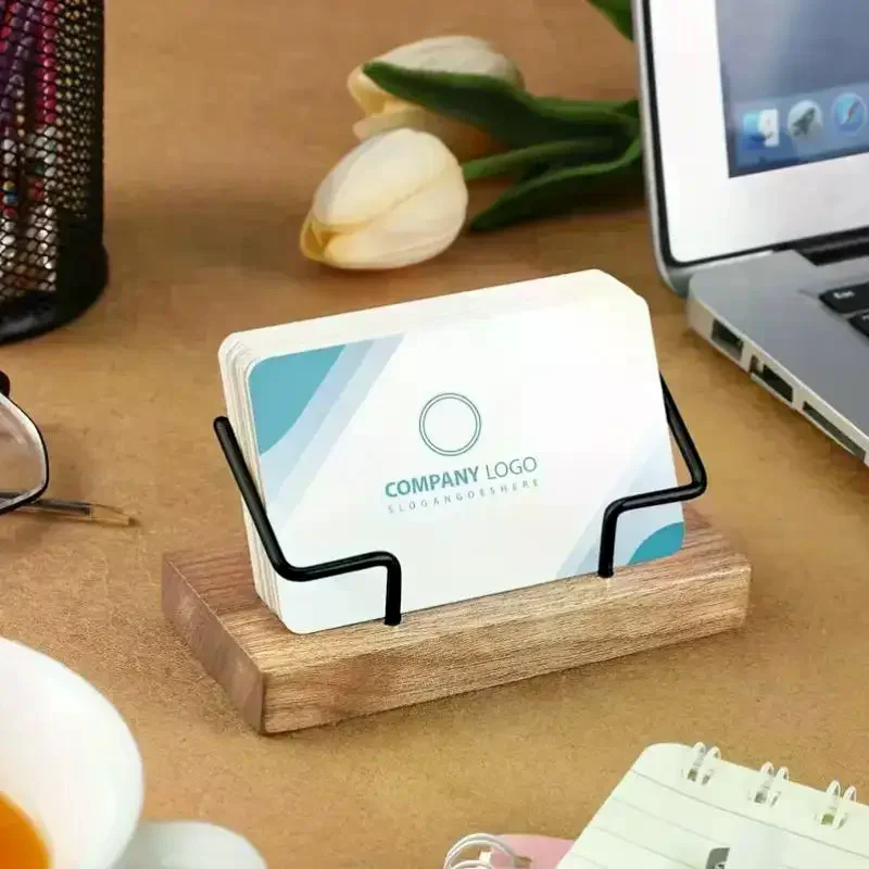 1pc Wood Business Card Holder For Desk Wooden Business Card Display Stand Postcard Holder For Office Home Desktop