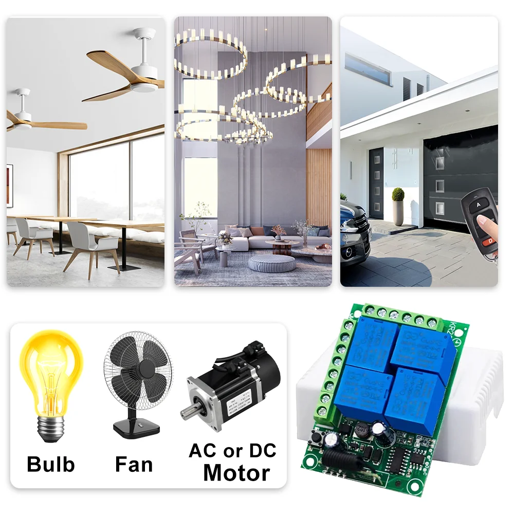 433Mhz Universal Wireless Remote Control AC110V 220V Relay 4CH Module Receiver 4B Transmitter For Garage Door Gate Motor Light