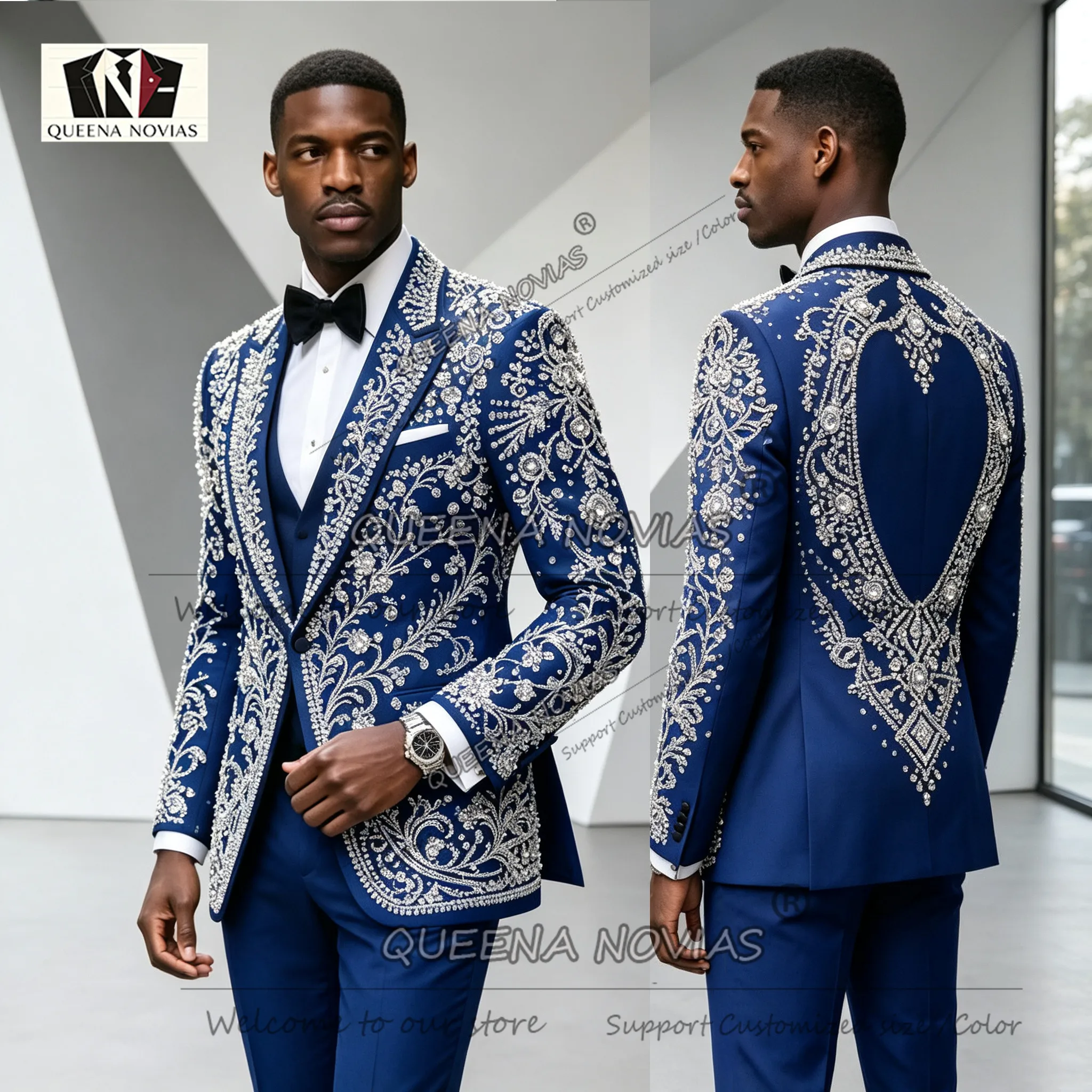 Attractive Suit Men 3 Piece Heavy Beadwork Sequined Groom Prom Blazer Customized Man Tuxedo Versatile Multi Occasion Ropa Hombre