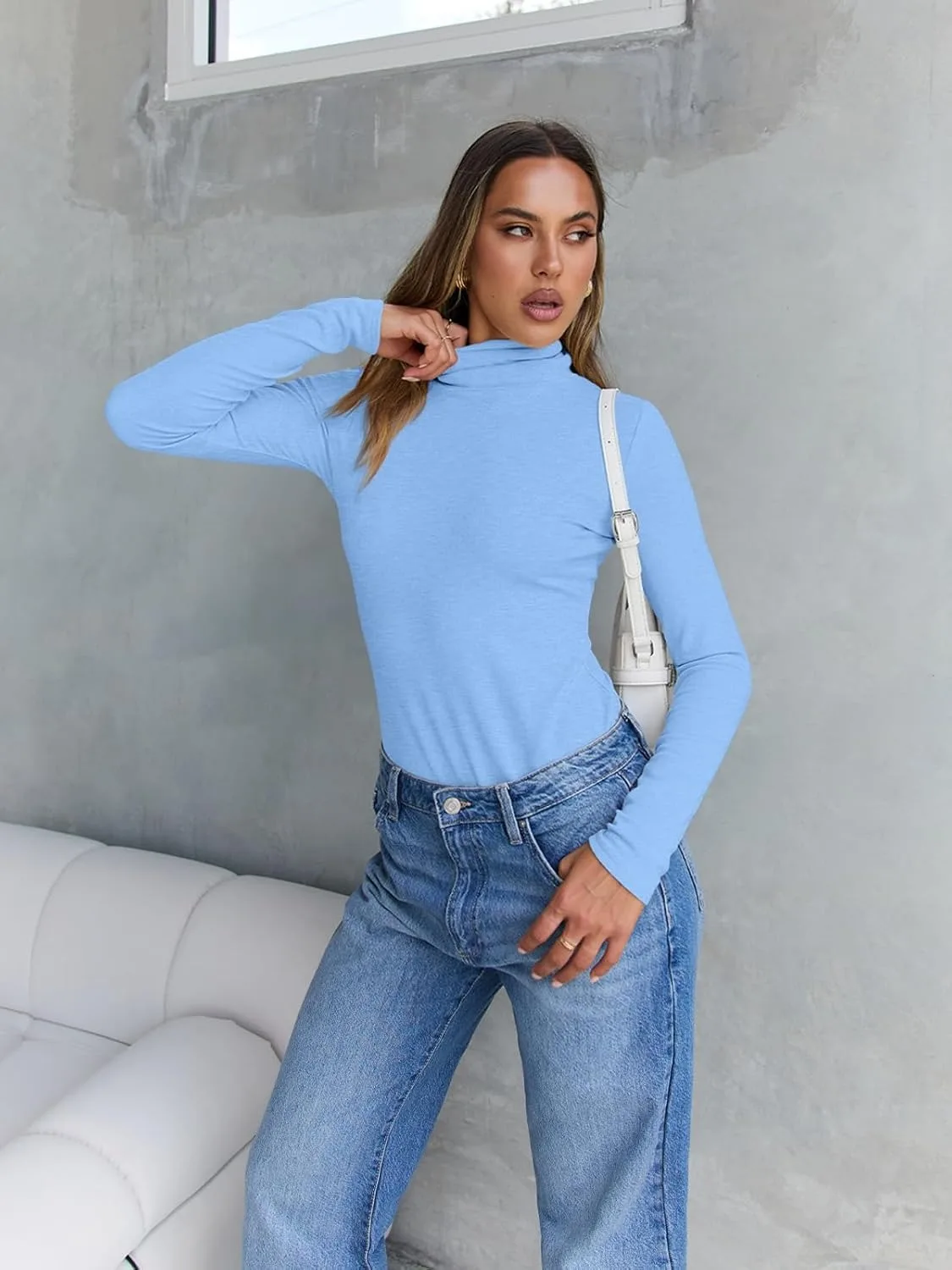 

Trendy Women's Turtleneck Long Sleeve Shirts Fall Fashion Basic Thermal Underwear Tops Winter Clothes