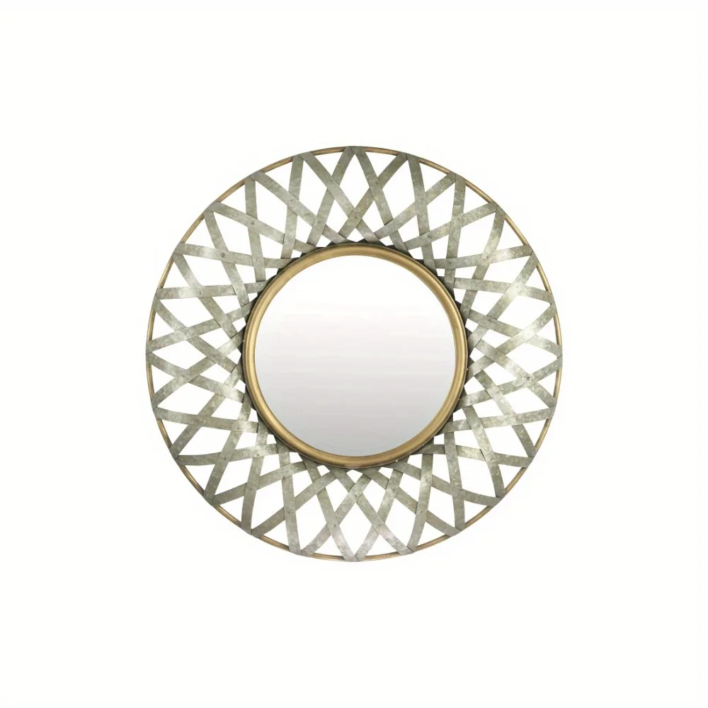 

Round 2 Tone Metal Framed Wall Mirror, Silver And Gold, Includes Keyholes For Easy Mounting.