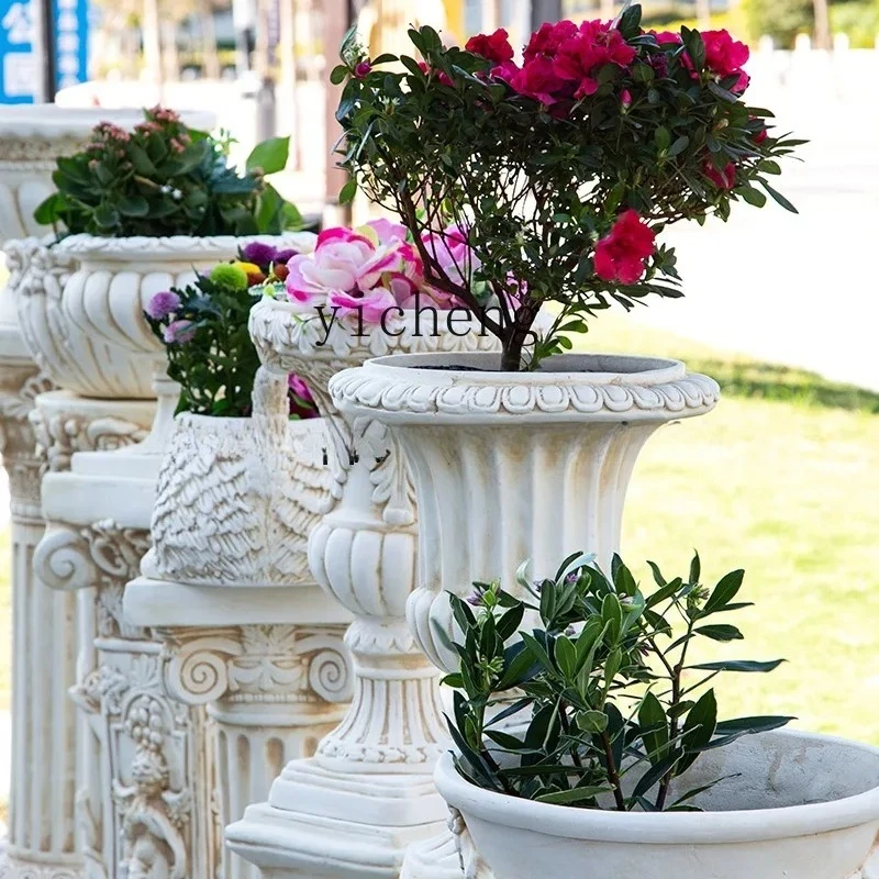 OO4- European Retro Landscape Large Flower Pot Antique Roman Column Doorway Floor Decoration Outdoor Display