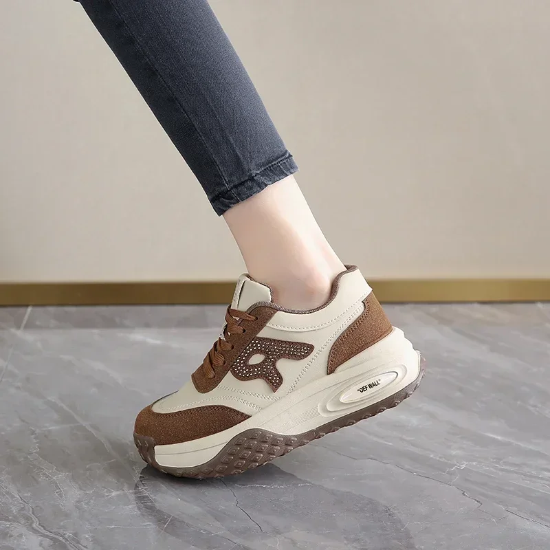 Ladies Fashionable Vulcanized Shoes Front Lacing Shallow Mouth Thick Sole Women's Sports Shoes Four Seasons Versatile Leisure