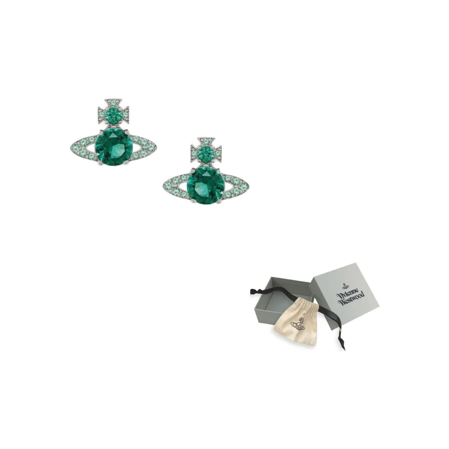 Vivienne Westwood Brass Crystal Earrings Unisex Green/Silver 6201034M02P427