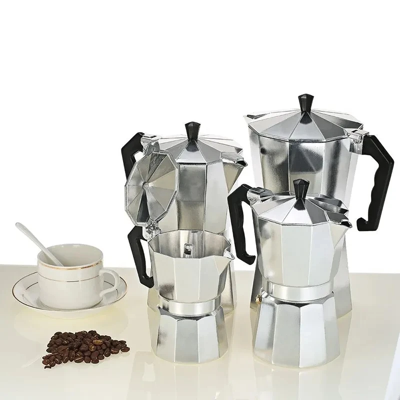Cafetera Moka duradera de aluminio, cafetera expreso percoladora práctica, 50/100/150/300/450 ml