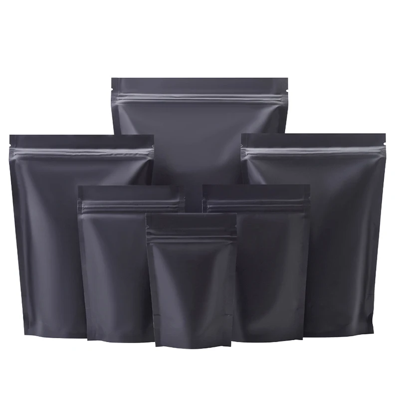 50 sztuk wielokrotnego zamykania Stand Up matowy czarny opakowania z folii aluminiowej wielokrotnego użytku Doypack Mylar folia słodycze na przekąski torba