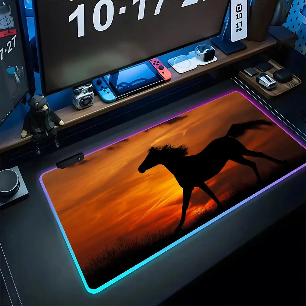 

Коврик для мыши Horse Mouse Pad Gamer Gaming RGB с подсветкой, коврик для клавиатуры Gamer Girl XXL, коврик для ноутбука, настольный коврик, подкладка для стола