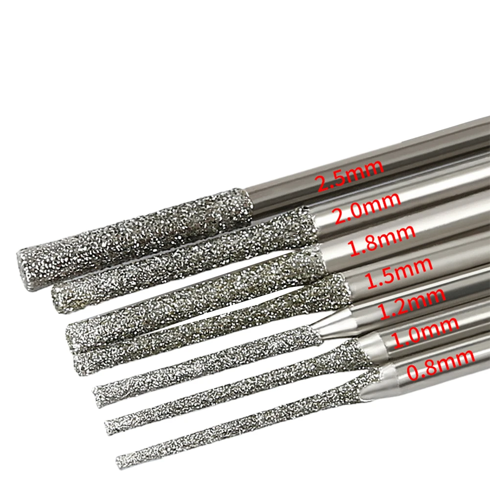 5pcs 0.8/1/1.2/1.5/1.8/2/2.5mm Diamond Coated Drill Bits With 2.35mm Shank For Glass Jade Amberccccccccccccccccccccc