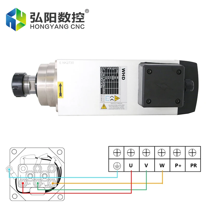 CNC 스퀘어 공랭식 스핀들 모터, CNC 라우터 조각 밀링 기계용, 6.0KW ER32, 220v, 380v, 18000rpm, 300HZ