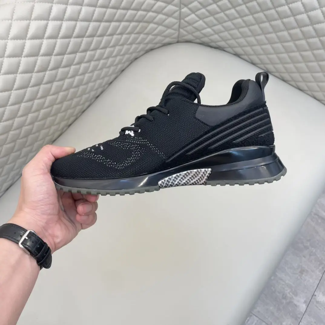 Men Women Black Knit Mesh Thick Sole Running Shoes Breathable Knitted PU Splicing Casual Shoes Minimalist Couple Lace-up Anti-slip Sports Sneakers