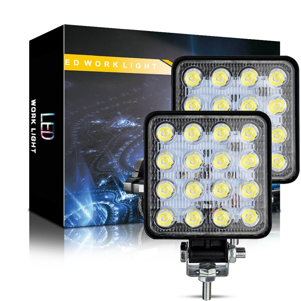 

2/4/10pcs Auto LED Work Light 4-inch Square 16 Lamp 48W Auxiliary Light Modification Headlight Engineering Spotlight Headlight