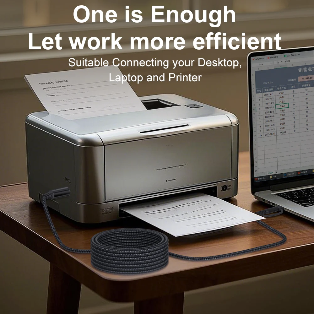 كابل طابعة LAIHONEN بطول 10 أقدام، كابل USB للطابعة، توصيل USB A USB C إلى USB B لأخيه HP Lexmark Epson Dell Xerox