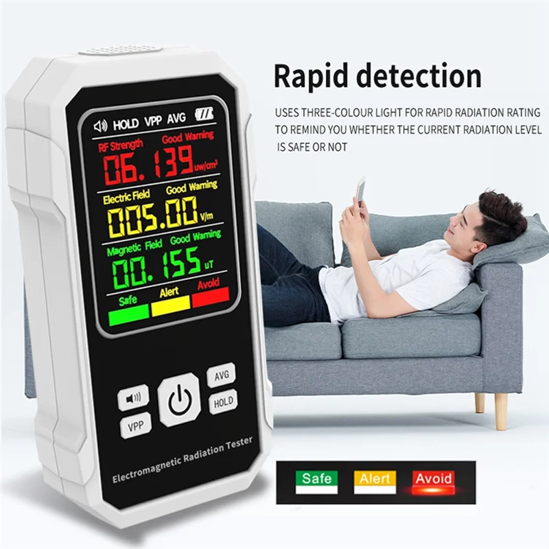 เครื่องตรวจจับรังสีแม่เหล็กไฟฟ้าไฟฟ้า Magnetic Field Tester Meter RF Strength Detection อุปกรณ์ Sound Alarm (B)