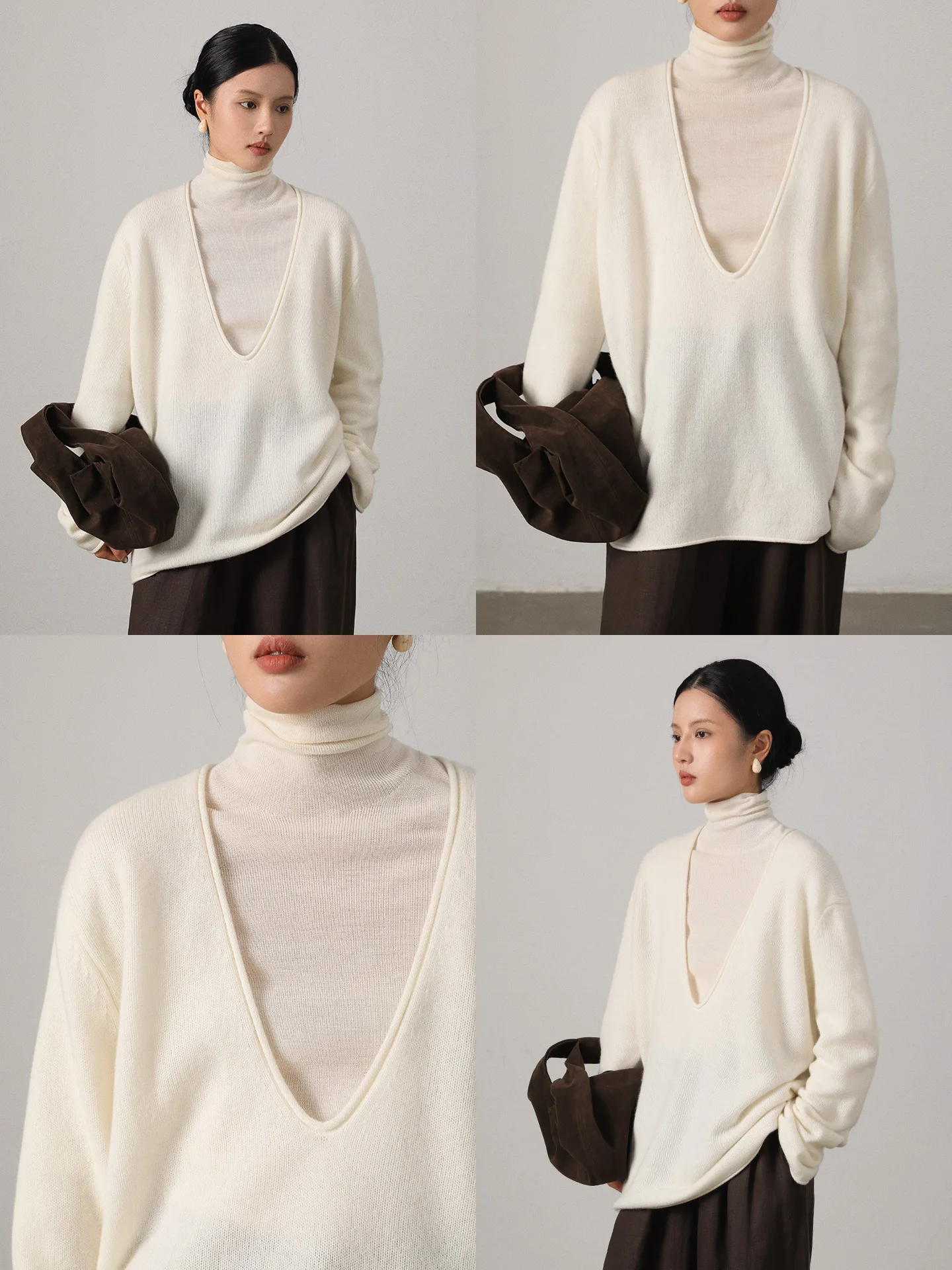 

Vimore mat Deep U-Ne Soft Oversized Camere Sweater Layering Sle Warm Knitted irt for Autumn And Winter