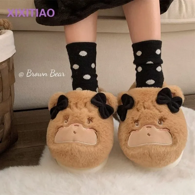 Mikko Souffle Mousse Latte Winter Plush Slippers Warm Bedroom Shoes Soft Fluffy Kawaii Girl Women Slippers Cartoon Anime Bear