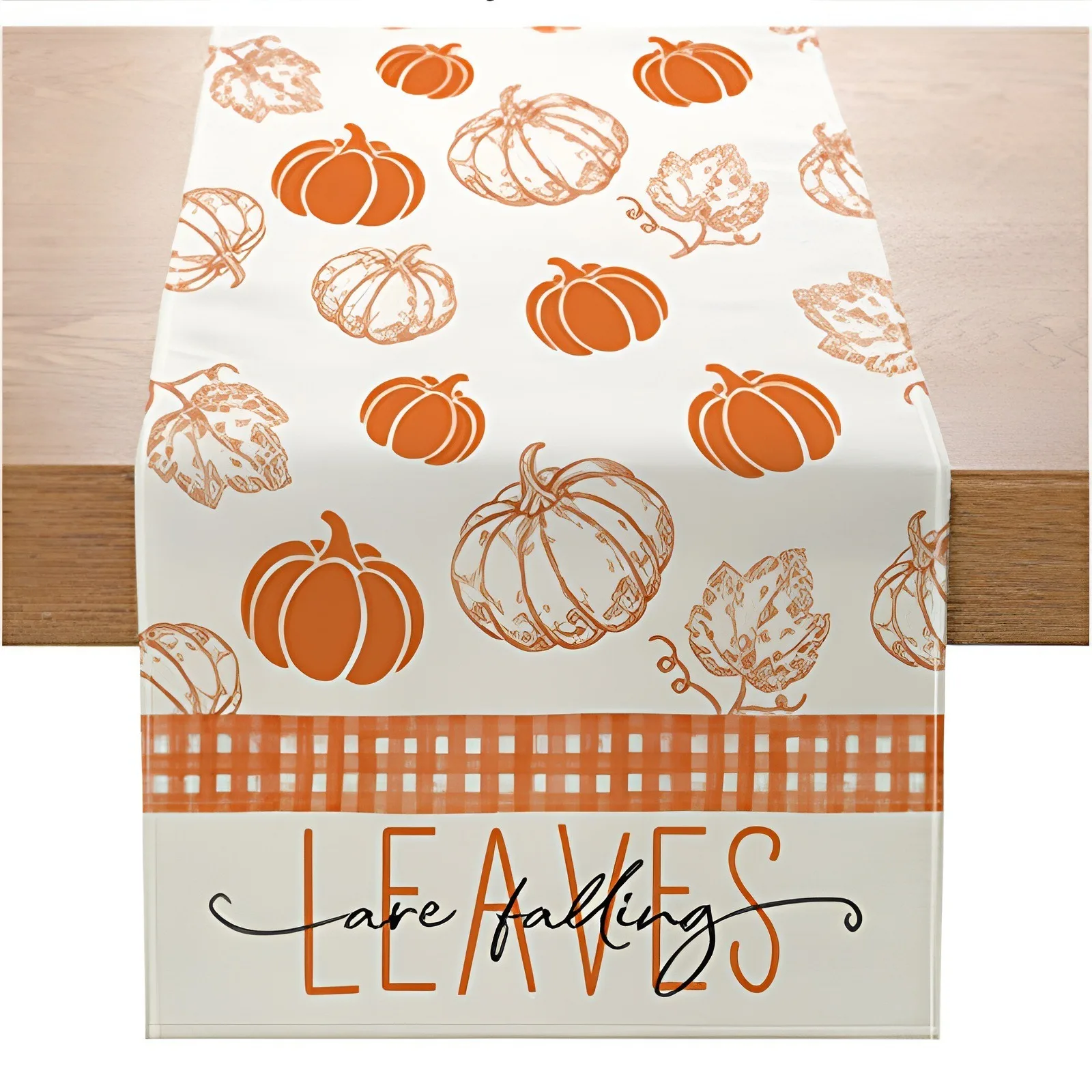 

Autumn Fall Table Runner Orange Pumpkin Maple Leaves Decoration For Thanksgiving Kitchen Dining Room Farmhouse Table Decor