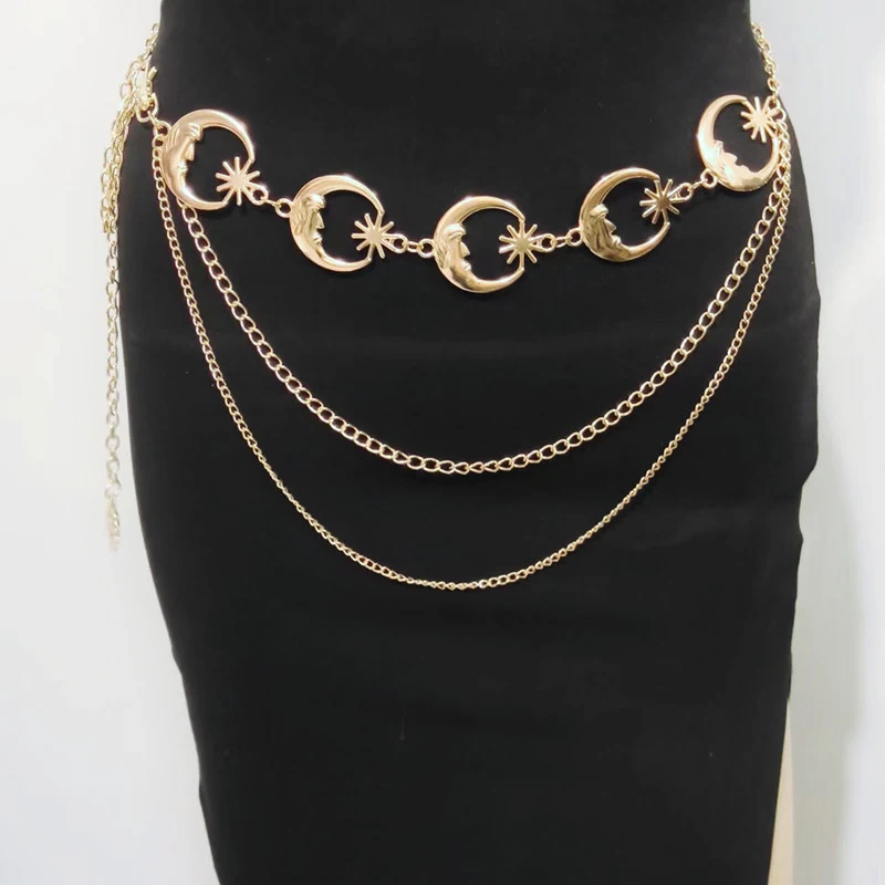 Multilayer Punk Gothic Sun Waist Chain Metal Belts For Women Dress Jewelry Waist Chain Waist Belts