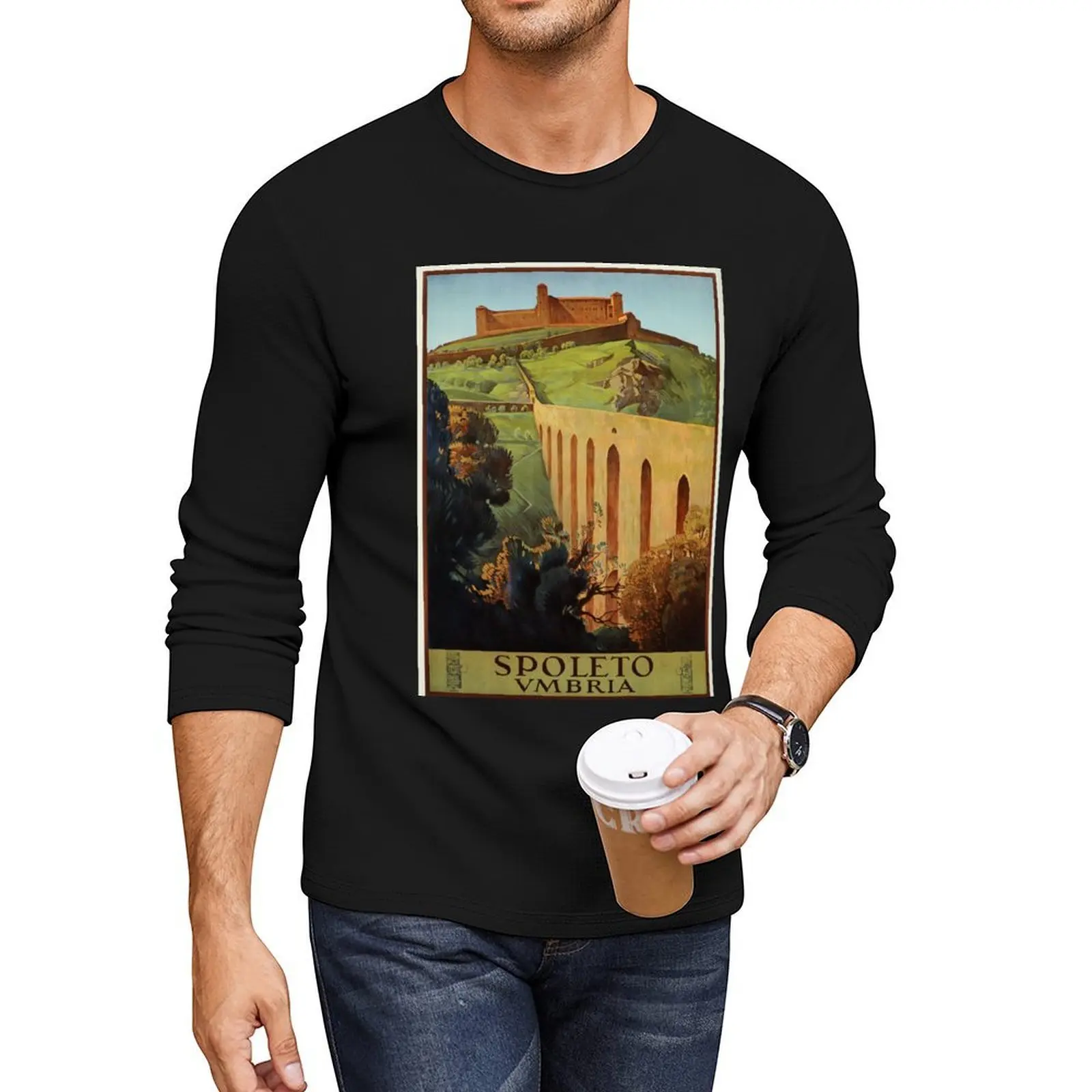

Vintage Spoleto Umbria 1920s Italian travel ad Long T-Shirt man clothes sweat shirt boys t shirts Men's cotton t-shirt