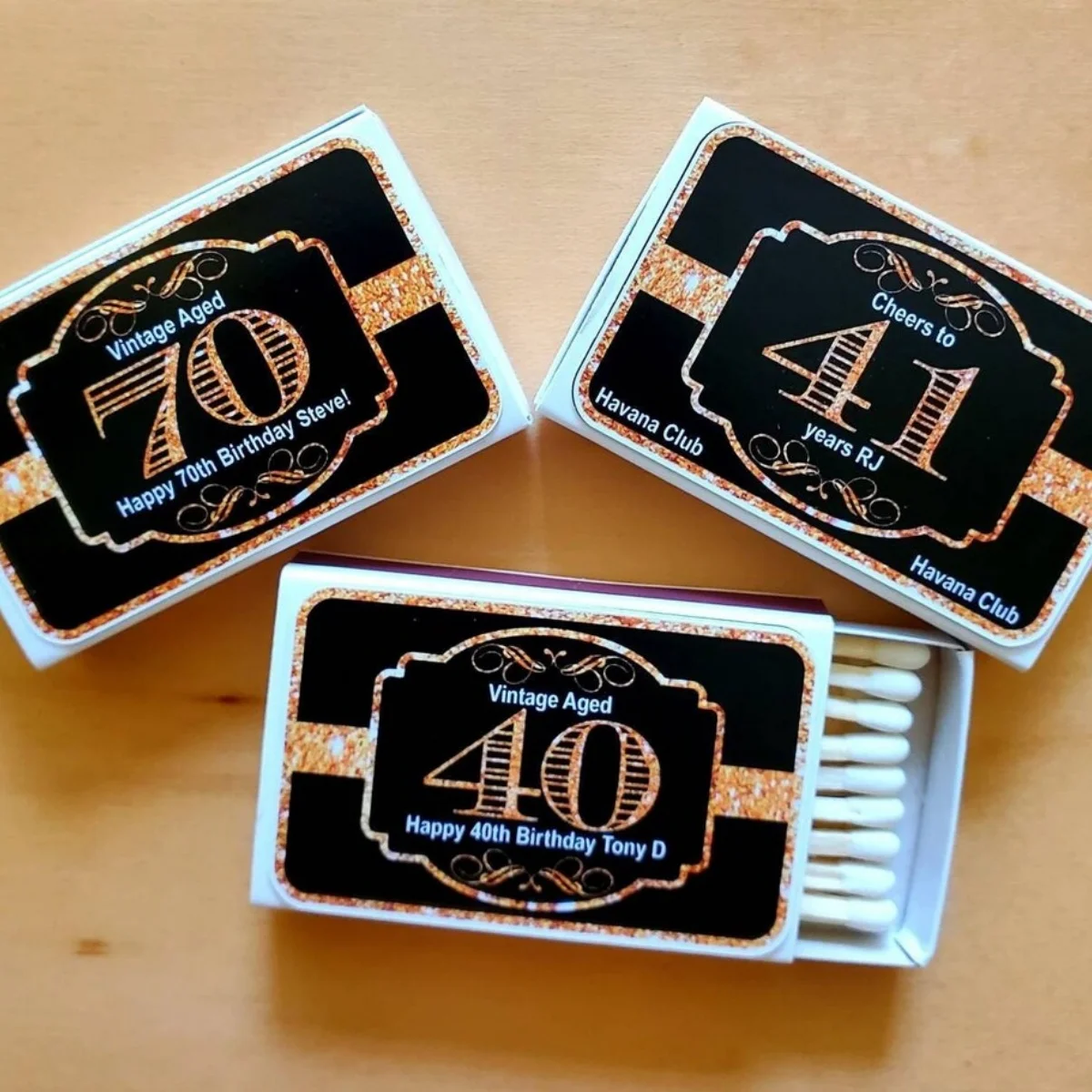 

Custom Matchboxes with Labels Matchbox Birthday Party Favor Vintage Aged Party Matchbox Personalized Birthday Vintage Event Labe