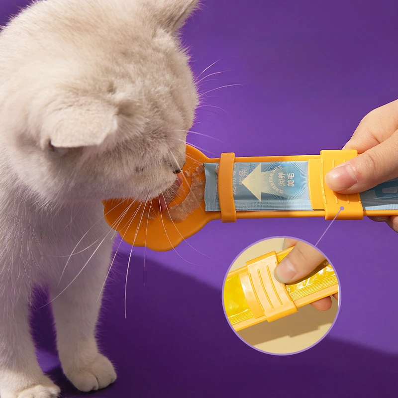 Cat Strip Feeder Spoon Long Handle Cat Food Strip Squeezer Pet Meat Mud Food Squeeze Treat Dispense Spoon for Cats Pet Supplies