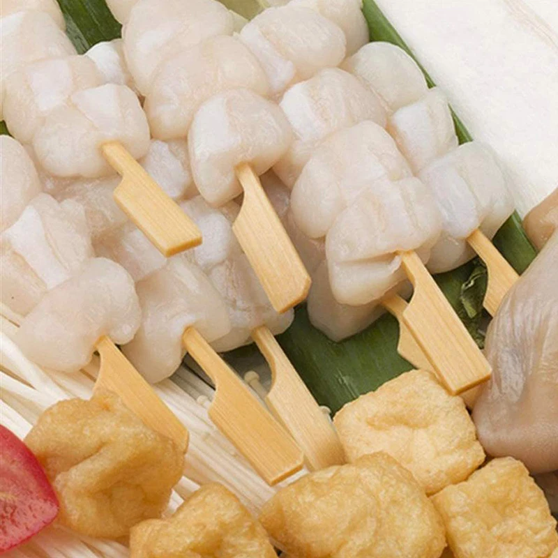 100Pcs BBQ Bamboo Skewers Natural Wood Barbecue Sticks Bamboo Skewer For Grill Parties Cocktail Buffets Meat Fruit 9Cm 12Cm