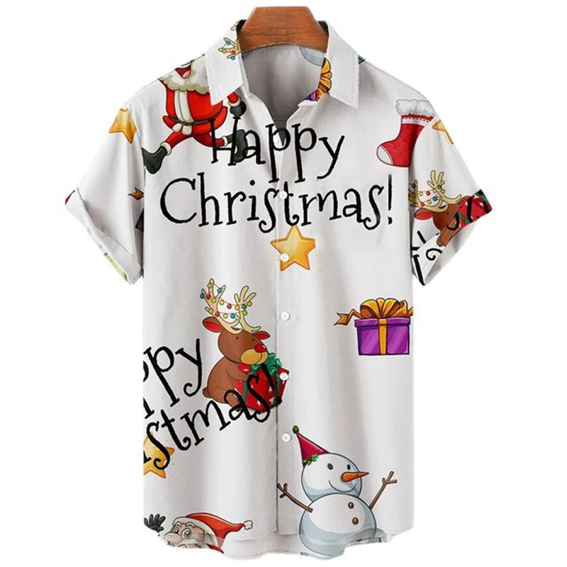 Summer Funny Hawaiian Shirts 3d Print Christmas Casual Men Women Beach Short Sleeve Blouse Fashion Men\'s Vocation Lapel Camisa