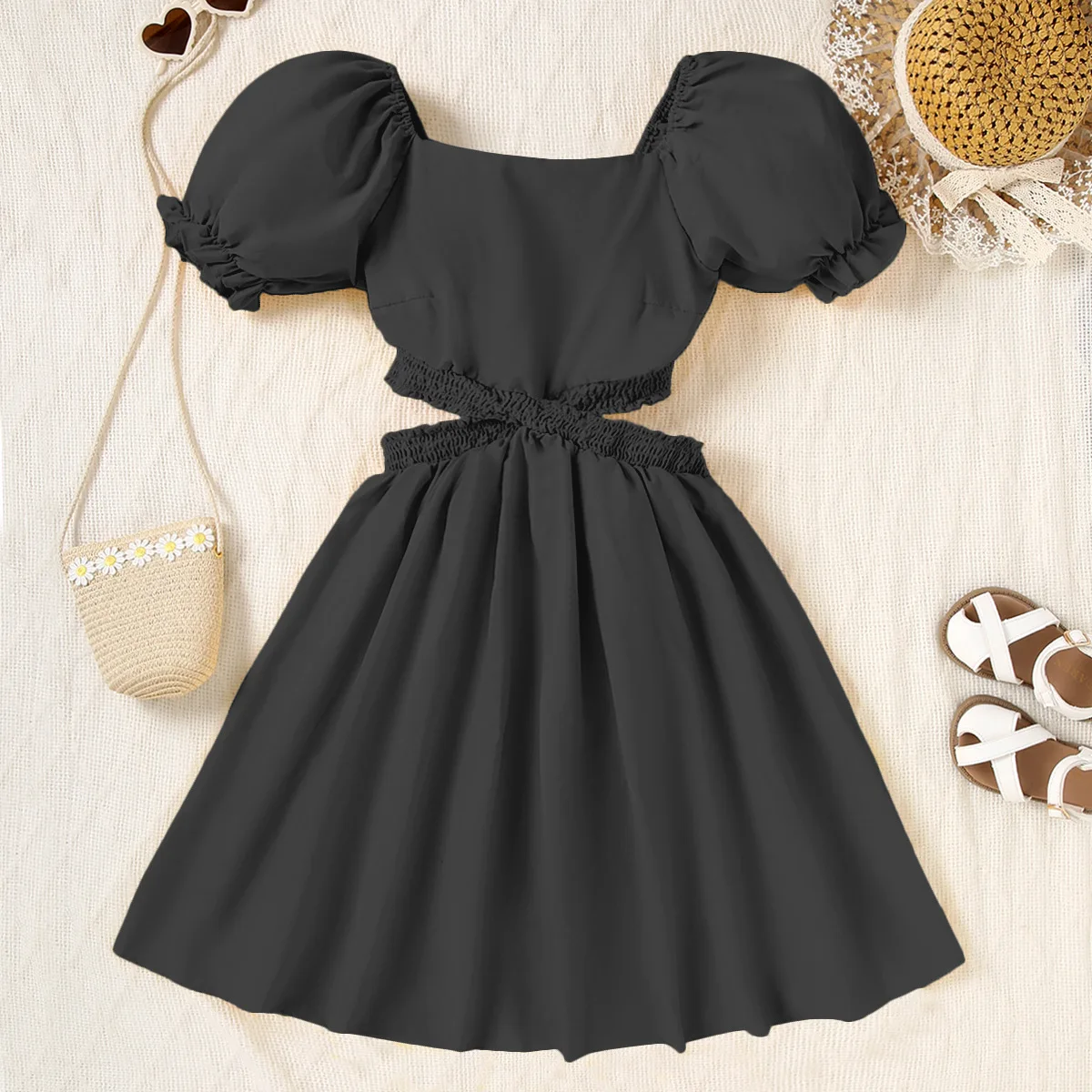 

Girls Casual Dresses Girls' Dress with Bubble Sleeves and Waist Flower Girl Dresses Kids Clothes