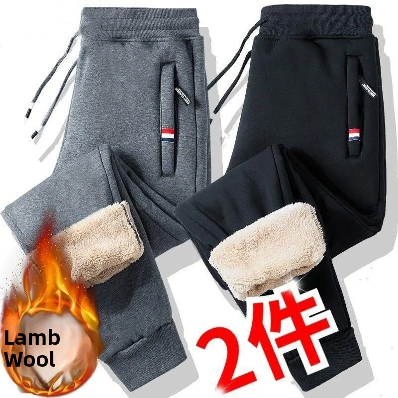 Thickened Lamb Velvet Men's Winter Sports Pants Casual Harlan Trousers Autumn Winter Sweatpants plus Size Straight Leg Trousers