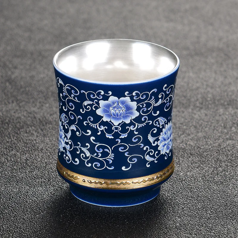 

Gilded Silver Teacup999Pure Silver Enamel Ceramic Cup Personal Cup Kung Fu Tea Set Tasting Cup Tea Cup Single Cup Gift