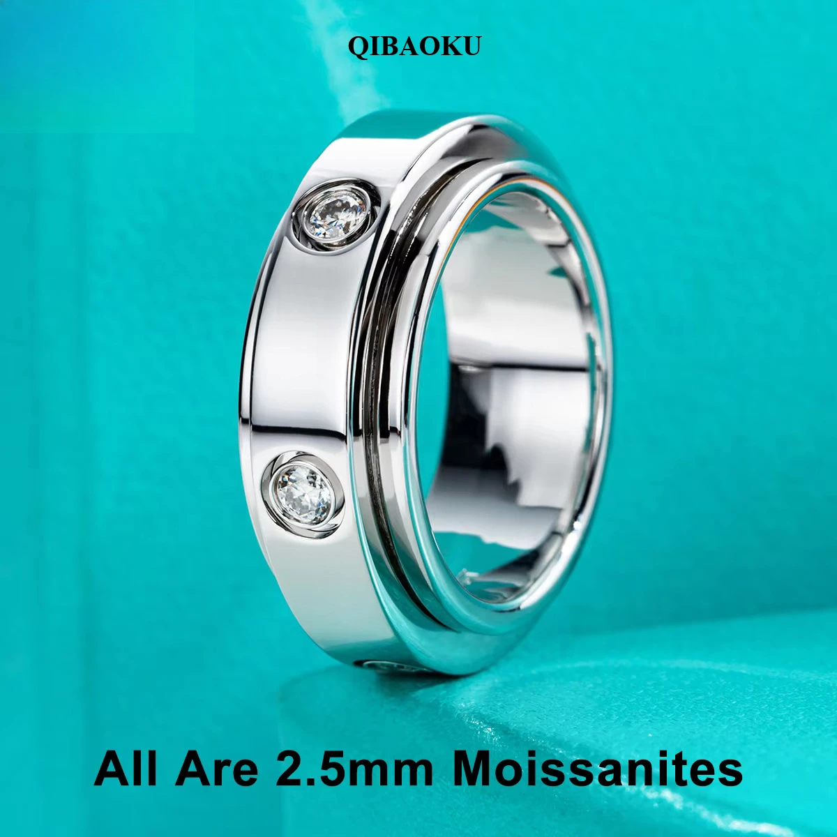 QIBAOKU Moissanite Spinner Ring 14k Plated 2.5mm D Color VVS1 Moissanite Wedding Band Fidget Spinners Rings Unzip Jewelry 2026