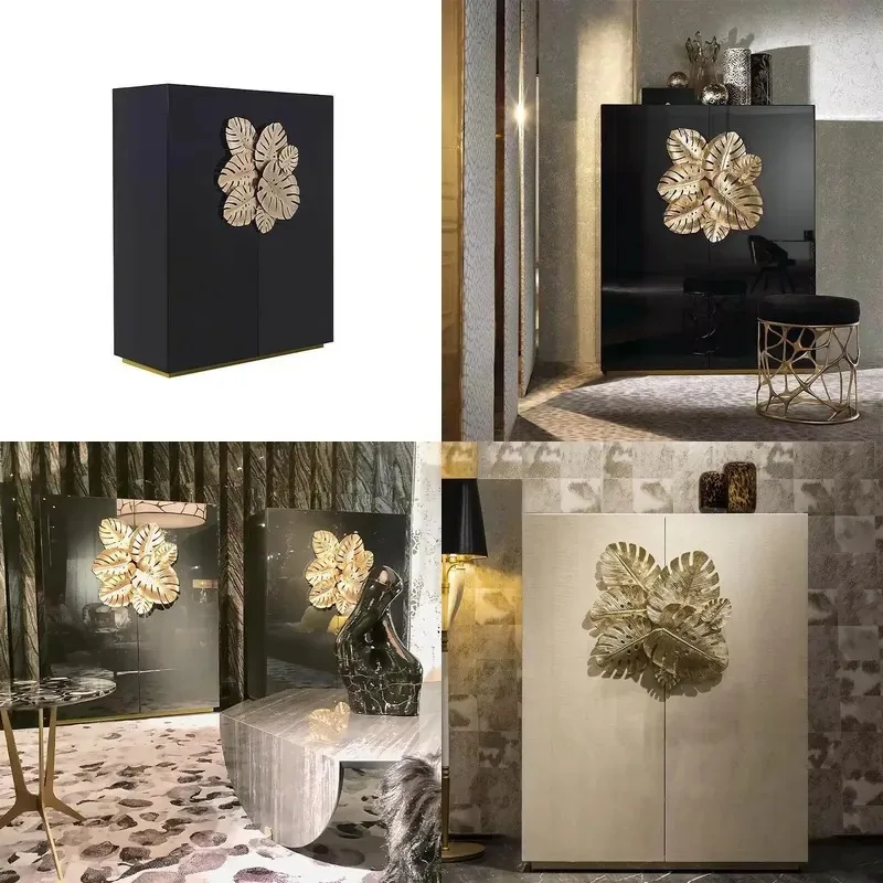 Italian light luxury solid wood table side cabinet villa flat pure copper handle against the wall locker