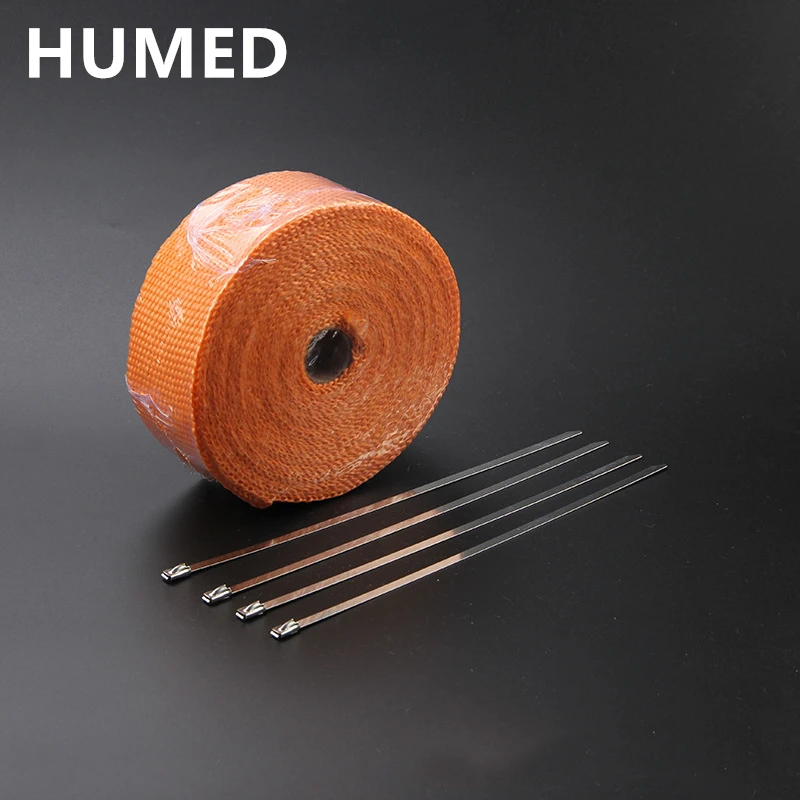 

5M/10M/15M Motorcycle Exhaust Thermal Tape Header Heat Wrap Manifold Insulation Roll Resistant with Stainless Ties