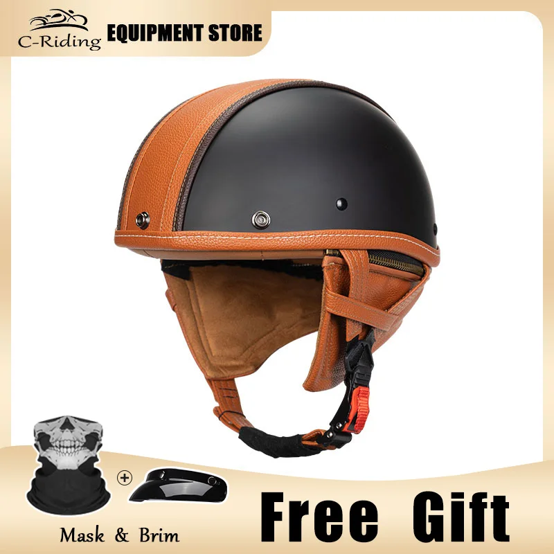 

Half Face Helmets Motorcycle Men Women Adult DOT Certified ABS Half Shell Vintage Low Profile Motocross Helmet Leather 1/2 Helm