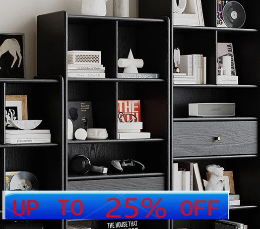 LMM all solid wood bookcase oak retro black light luxury medieval vertical cabinet American French bookshelf