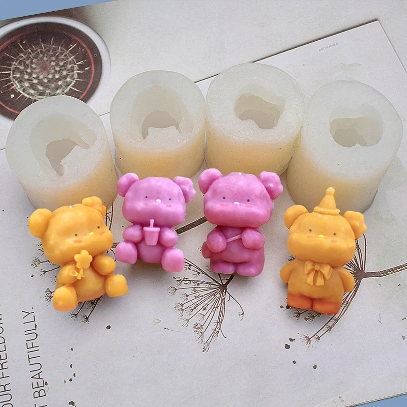 Cute Bear Candle Silicone Mold DIY Decoration 3D Scented Candle Molds Durable Handcraft Crystal Epoxy Soap Candle Making Mould