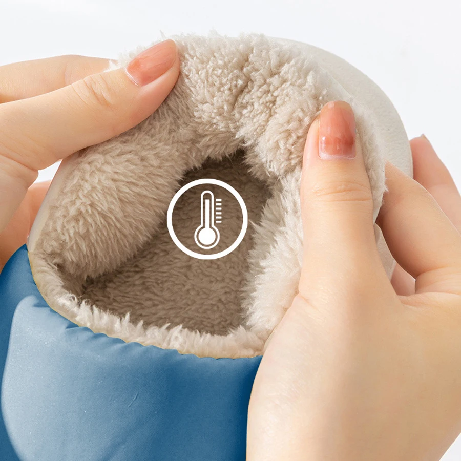 Unisex Winter Warm Slippers Women Men 4cm Thick Sole Cloud Pillow Slides Waterproof Down Indoor Outdoor Fleece Home Shoes Mule image 3
