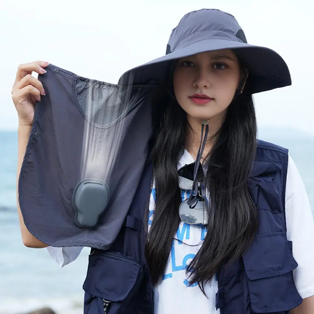 Outdoor Wide Brim Sun Hat With Fan Neck Protection Breathable anti-ultraviolet Mountaineering Fishing All-round Sun Hat