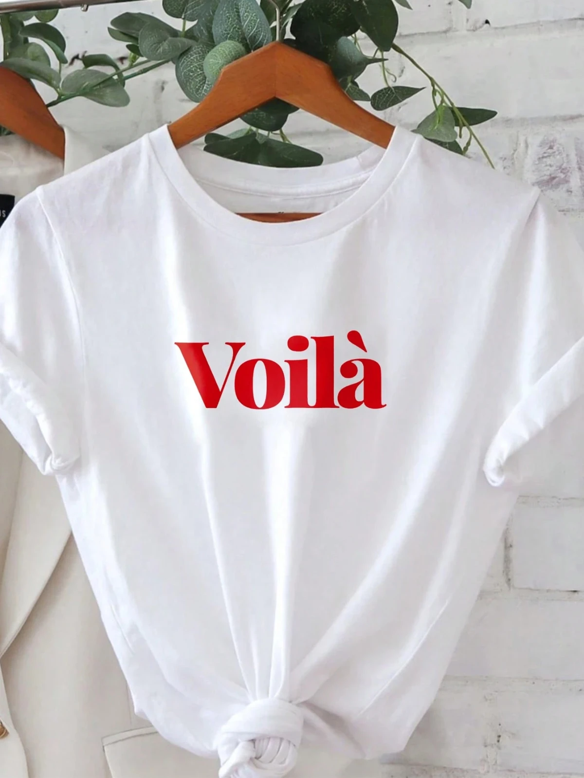 

Футболка с надписью Voila, повседневная женская футболка с коротким рукавом и круглым вырезом с простым графическим узором на лето