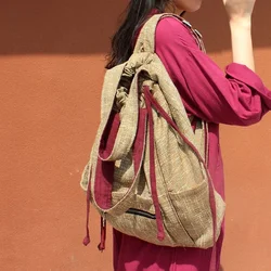 Chinese Bohemia backpack Cotton Linen embroidery Drawstring Canvas Bag Shoulder Bag ethnic schoolbag travelling bag Hiking bag