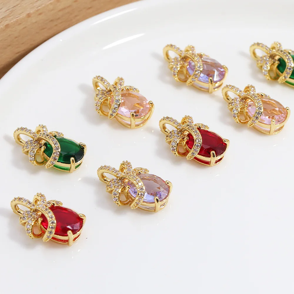 20pcs/ Bag  New Fashion Copper Inlaid Zircon Bow Pendant DIY Bracelet Necklace Earrings Accessories