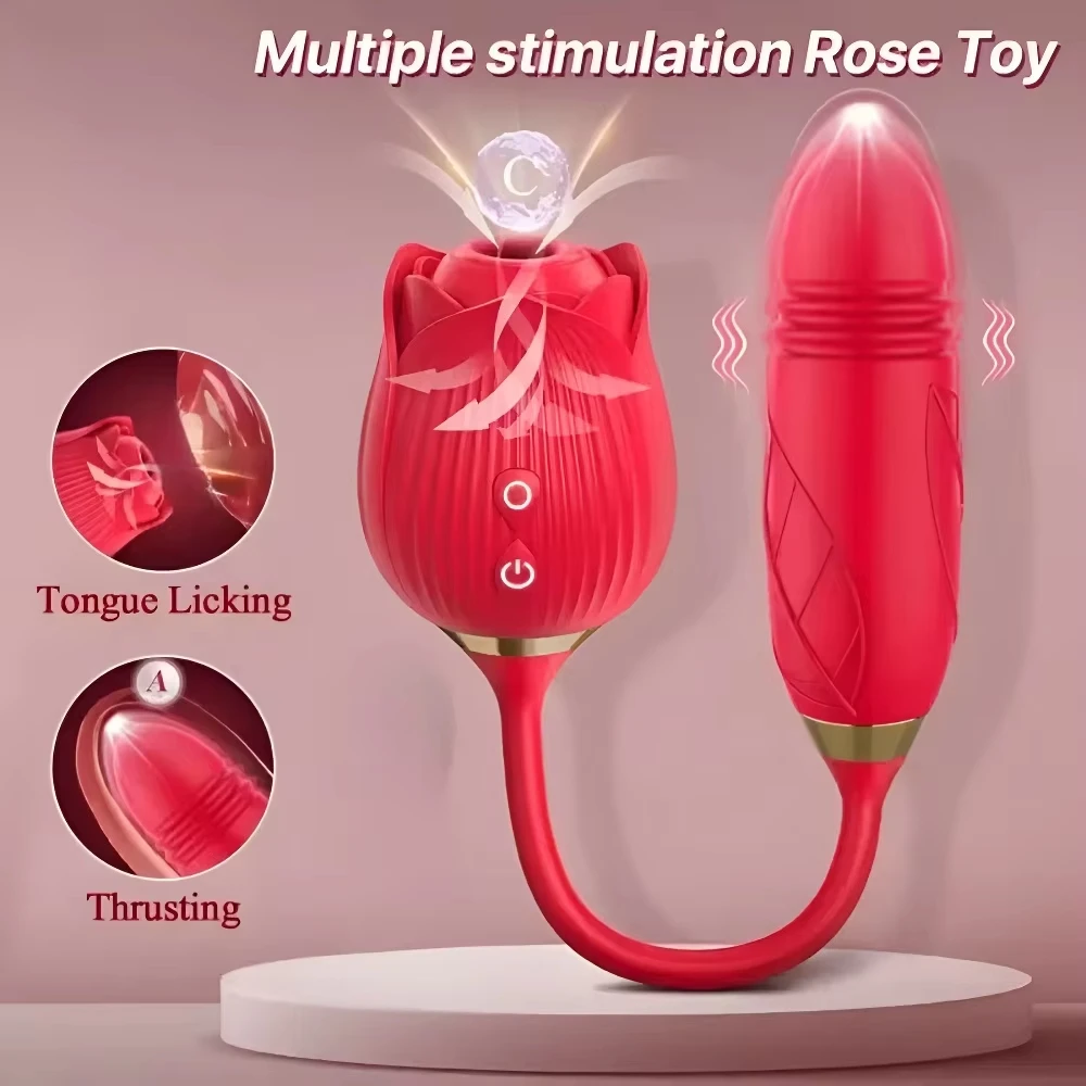 Rose-Sucking Thrusting Dildo Vibrator for Women with Nipple and Clit Stimulator Vibrating Egg Tongue Licking Clitoris Sucker Sex view 2